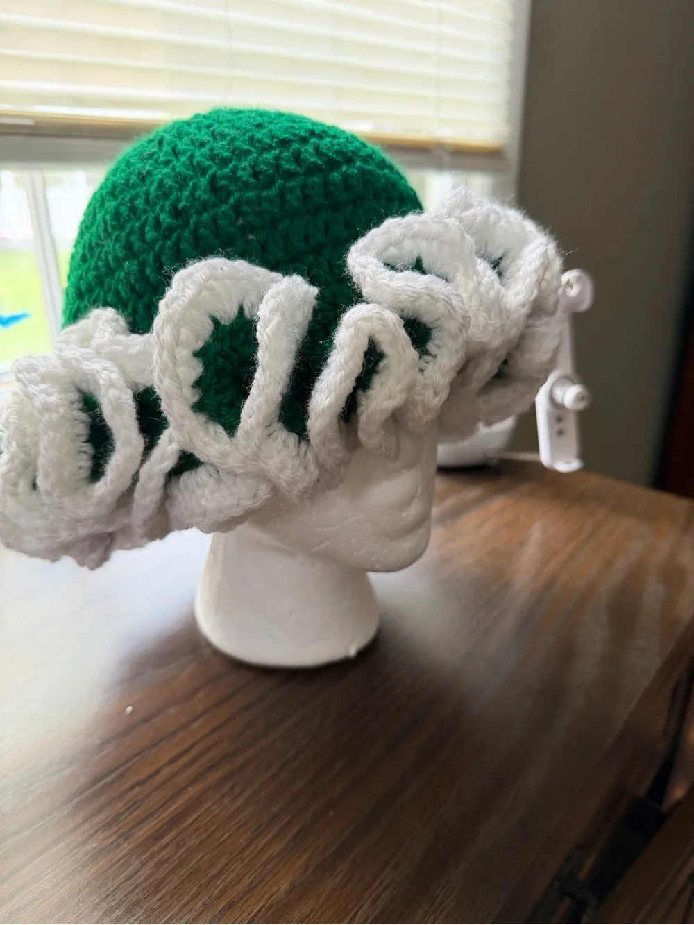 Handmade Green & White Crochet Decorative Hat - Home Accents